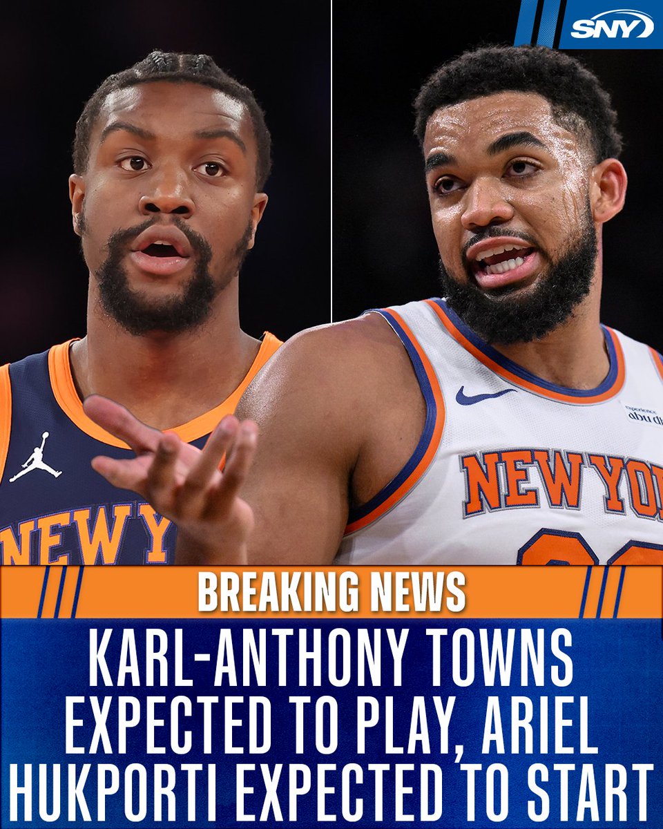 Per <a href="/IanBegley/">Ian Begley</a>, Karl-Anthony Towns will play tonight barring an "unforeseen circumstance" before tip-off.

Additionally, Ian reports that Ariel Hukporti is expected to start in place of Mitchell Robinson.