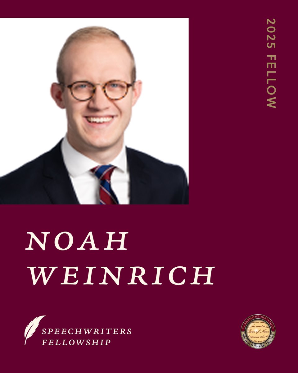 Please join us in welcoming Noah Weinrich, our newest 2025 Speechwriter Fellow.

Noah currently serves as a speechwriter to Secretary of Defense Pete Hegseth. Previously, he served as Director of Media and Public Relations at The Heritage Foundation, where he oversaw Heritage’s