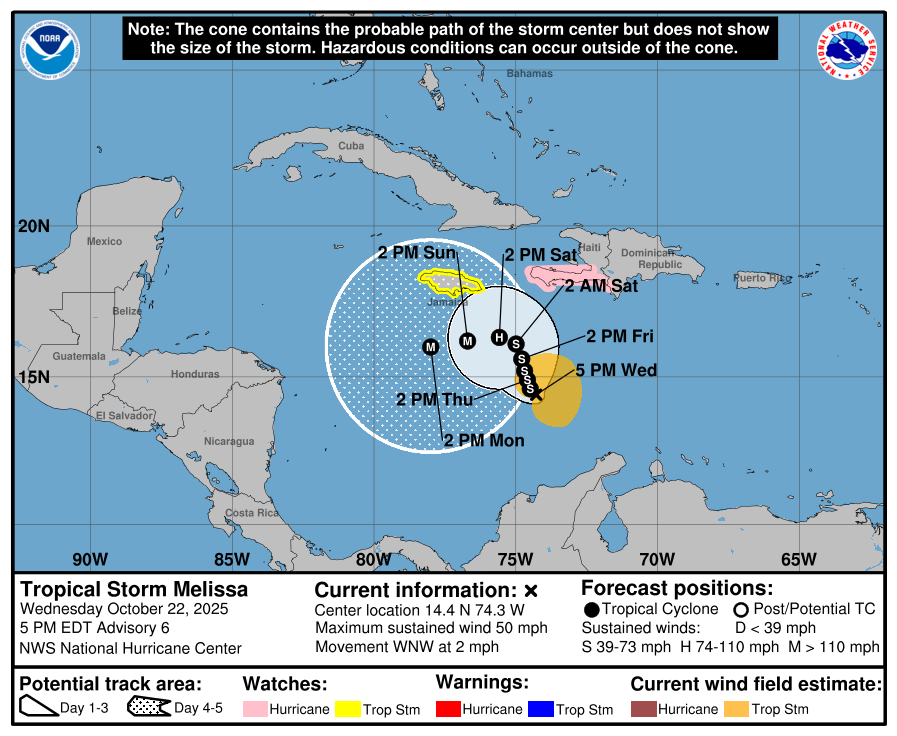 NHC now calls for Melissa to become a 130 mph Category 4 Major hurricane in 5 days. But this still could be low given how favorable the environment will get in about 5 days +