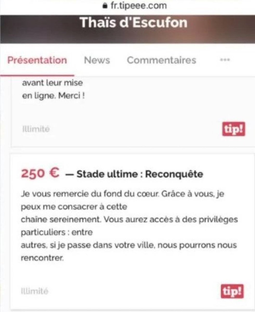 Thaïs, arrete de chercher un screen qui ne me met pas en valeur (flop) et retourne proposer tes « services monnayés » à tes abonnés incels qui n’ont jamais touché de femmes. Ils t’attendent.