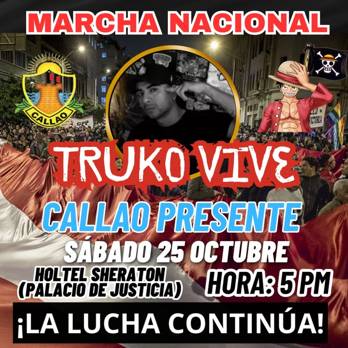 ocoronelc's tweet photo. Más convocatorias de colectivos de la Generación Z para una movilización el sábado 25 de octubre. Habría una primera concentración en Plaza Francia a las 2pm, x Trvko y heridos, y luego una movilización desde el Palacio de Justicia, a las 5PM, en rpta al Estado de Emergencia. https://t.co/HrqL6FhcVH