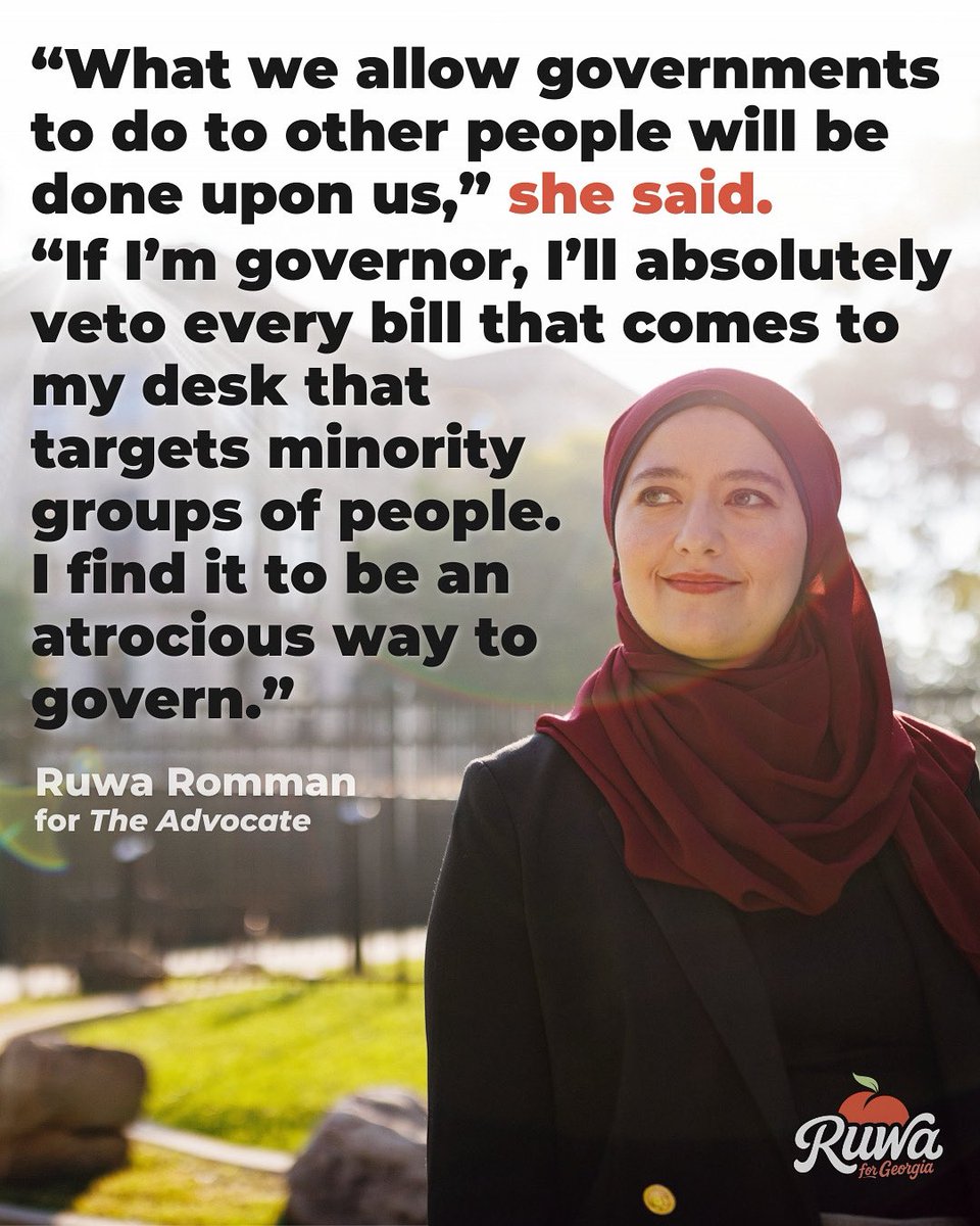 ruwaromman's tweet image. I’m running for Governor because Georgia deserves leaders who won’t throw any of our communities under the bus for political expedience. Thank you to @TheAdvocateMag for telling our story.
You can read the full piece now: advocate.com/politics/ruwa-…