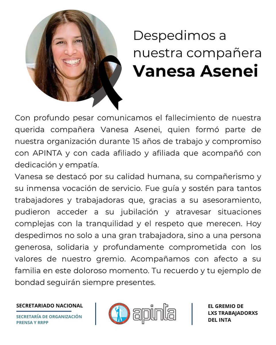 🕊️ Despedimos a nuestra compañera Vanesa Asenei.