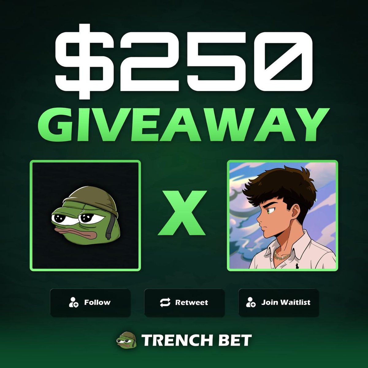 🎁 $250 Crypto Giveaway🎁

✅Follow <a href="/trenchbet/">TRENCH BET</a> &amp; <a href="/roccoscrypto/">Rocco</a> 
✅Like+RT+Tag some friends
✅Sign Up trenchbet.com/r/roccoscrypto

Make sure to drop $SOL wallet and show proof using the code!👇

Winners will be selected in 5 days!