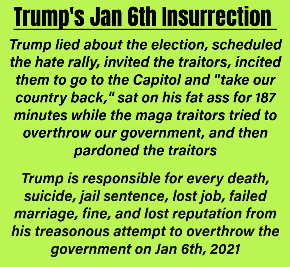 EileenLeftPA's tweet image. 😂😂Even YOU aren't that gullible.
So trump invited the traitors & sent them to the. Capitol & you seriously try to blame anyone else?
"Come to DC on J6th, it will be wild," was his invitation to the treason.
Calling horrific lies "factual" just makes you a bigger liar.