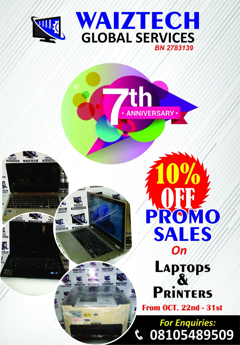 waiz_concept's tweet image. Celebrating 7 Years of Tech Solutions! @ WAIZTECH GLOBAL SERVICES
Today, we proudly celebrate 7 years of delivering reliable computer engineering services and delivering top-quality office equipments to individuals and businesses across Nigeria.
#ComputerExperts #grateful
