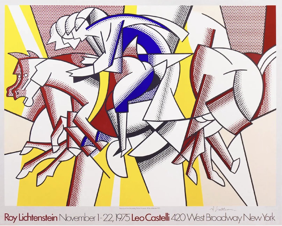 ⚡🏇🏼 Rewriting the Language of Movement. Lichtenstein’s 1975 Red Horseman poster transforms Carrà’s Futurist vision into Pop Art, exploring speed, energy, and modernist history.

Discover it in our Roy Lichtenstein collection: pan-art-connections.com/collection/roy…
