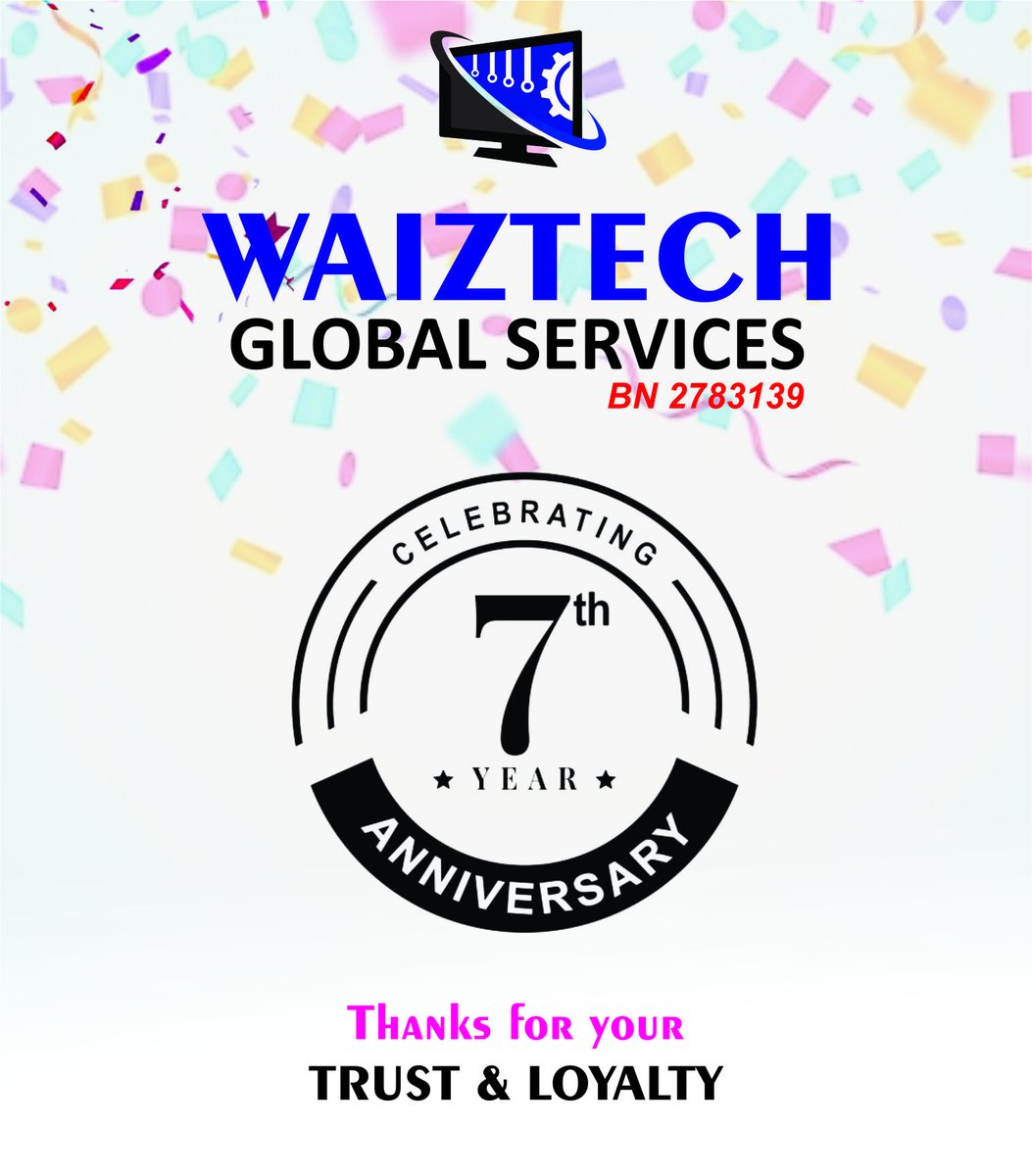 waiz_concept's tweet image. Celebrating 7 Years of Tech Solutions! @ WAIZTECH GLOBAL SERVICES
Today, we proudly celebrate 7 years of delivering reliable computer engineering services and delivering top-quality office equipments to individuals and businesses across Nigeria.
#ComputerExperts #grateful