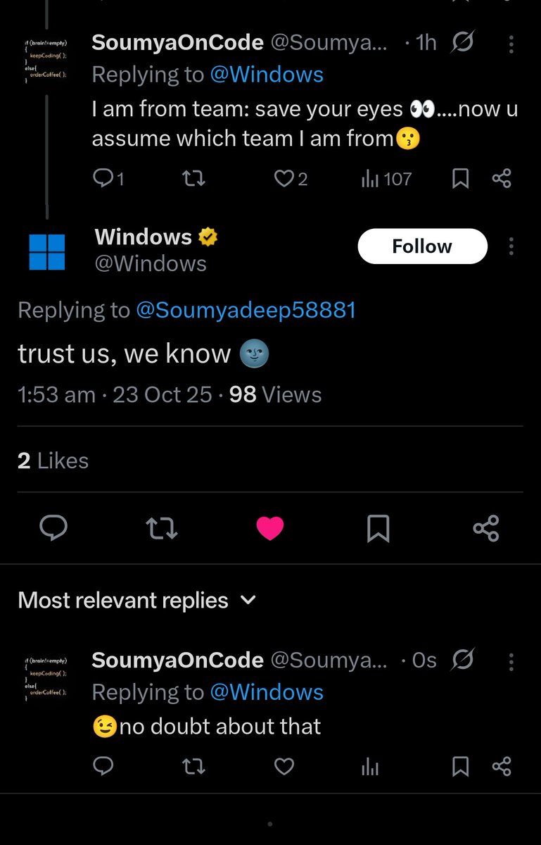 Soumyadeep58881's tweet image. When Windows themselves know which team I’m from 👀💻 #CoderLife #developer