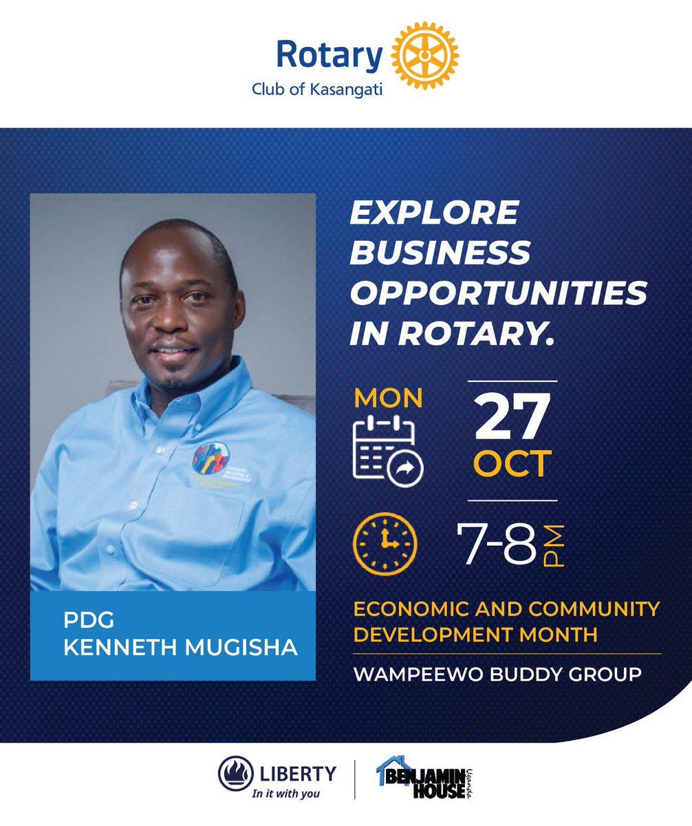 "Innovation distinguishes between a leader and a follower." - Steve Jobs
Join us at RC Kasangati for fellowship this Monday!
Topic: Explore business opportunities in Rotary?
#RotaryEyamba
#TearGasRepublic
#RCKasangati