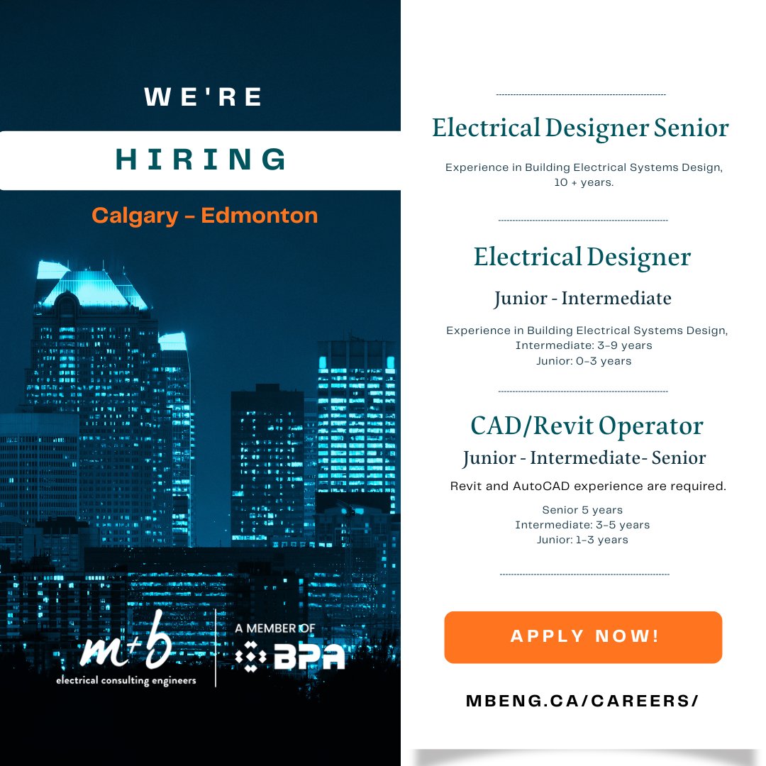 mulveybanani's tweet image. Are you ready to embark on the next exciting chapter of your career? We want to hear from you! 

Visit: mbeng.ca/careers/

 #electricaldesigner #cad #revit #hiring #building #electricalengineering #electrical #careergoals #jobopportunity #jobs