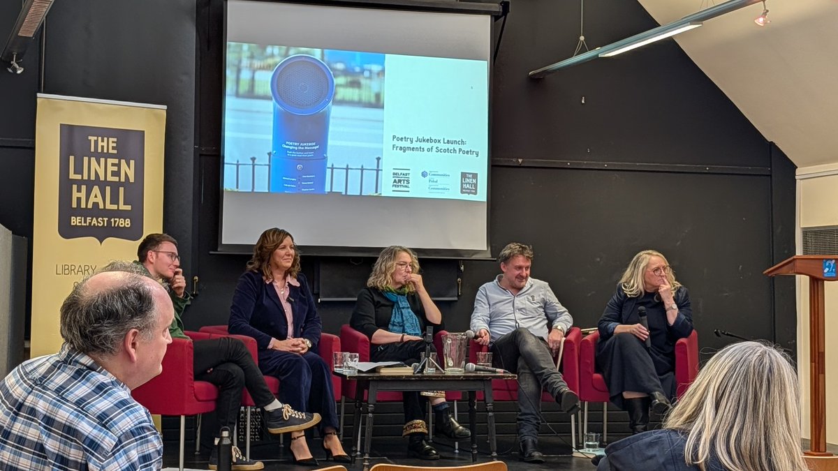 The_JHS's tweet image. A wonderful afternoon in The Linen Hall Library for the Poetry Jukebox Launch: Fragments of Scotch Poetry! 
Congratulations to all those involved, including our JHS Chair, Dr. Frank Ferguson 👏👏
@thelinenhall @BelfastFestival @HurchinHome