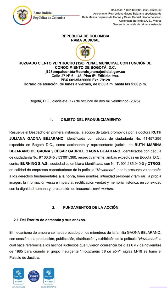 Una tutela con fallo negativo ordena a la película Noviembre a editar partes y sumar advertencias de que la ficción es "ficción". Los querellante no dialogan, hablan en jurídico: se reemplaza madurez del debate por infantilismo de una narrativa única. Lo humano no es censurar.