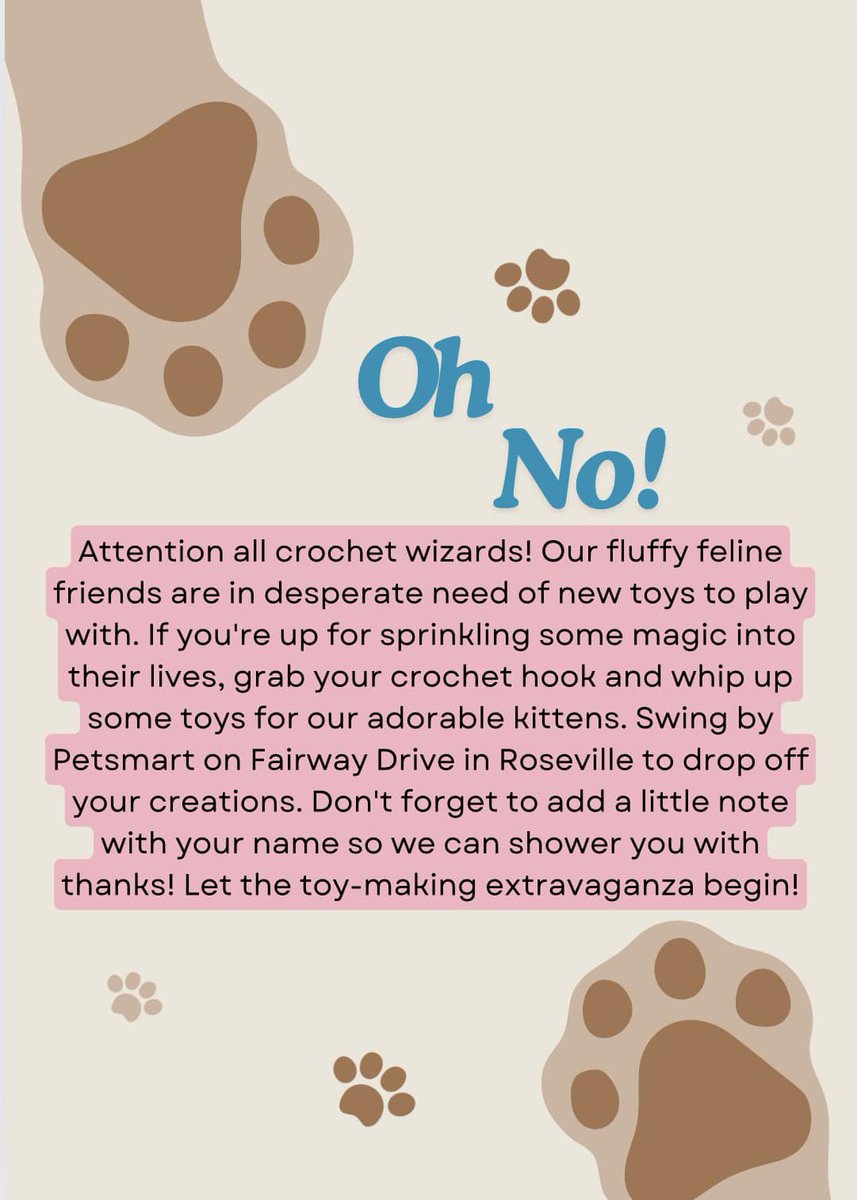IBRescue's tweet photo. Calling all toy fairies and crochet wizards !π
If you are beyond our locality, you can send them to IBR, P.O. Box 1989, Orangevale, CA 95662
#ToyFairies #CrochetWizards #HandmadeToys #DIYToys #CraftyCommunity #Rosevilleca #donationswelcomed #gratitude https://t.co/ew5ej1R5T2
