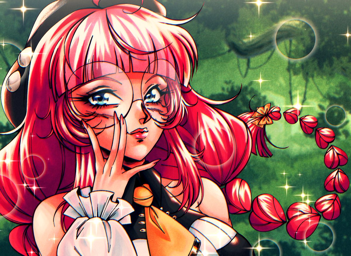 i was trying to experiment w drawing myself in a 90s anime traditional media style! i wanted to try to mimic Copic style markers and i struggled