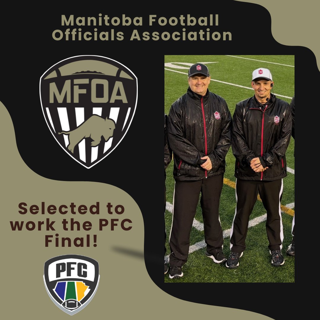 Congratulations to the MFOA’s own Mark Schmidtke and Michael Klassen who will be working the PFC Final this Sunday in Regina between The Saskatoon Hilltops and The Regina Thunder.
