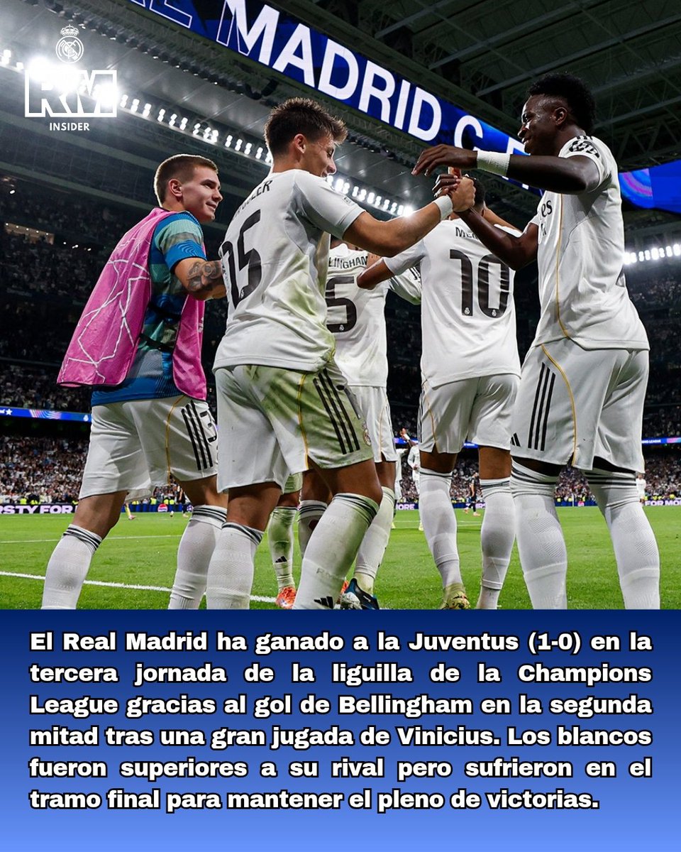 🚨 EL REAL MADRID 🤍💜 GANA A LA JUVENTUS EN CHAMPIONS (1-0)

⚽ Bellingham marcó el gol de la victoria en la segunda parte.

✅ Pleno de triunfos del #RealMadrid en #Champions.

#RealMadridJuventus #UCL #Guler <a href="/realmadrid/">Real Madrid C.F.</a> <a href="/adidasfootball/">adidas Football</a>
