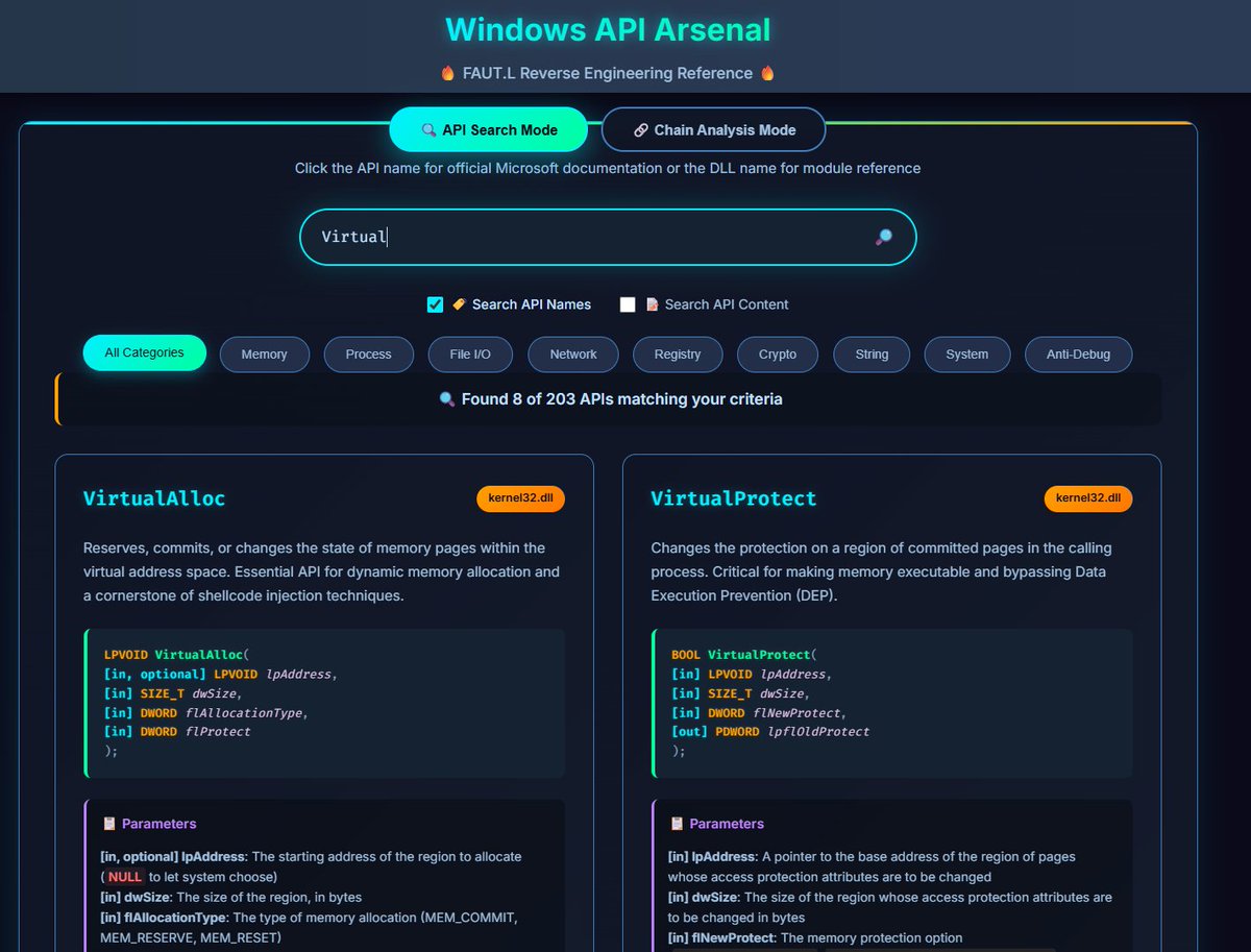 struppigel's tweet image. Windows API arsenal by
@0x6970
for reversers
blog.fautl.com/api-list.html