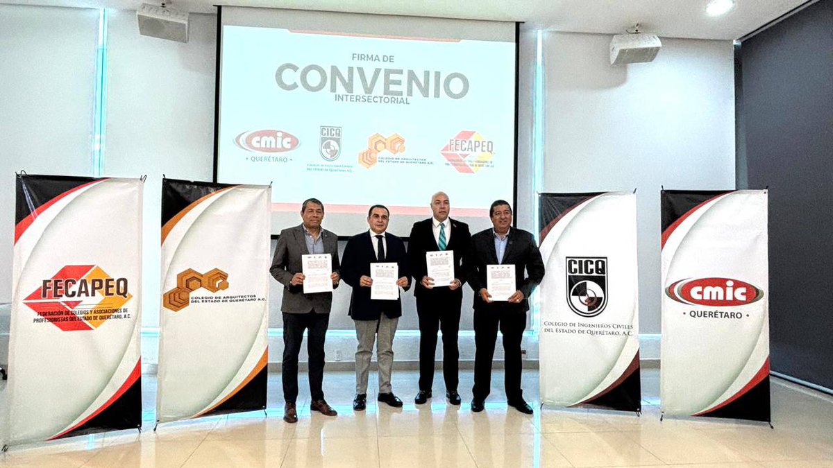 Febrero 11, 2025
El #CICQ impulsó la Firma de Convenio Intersectorial en coordinación con la #CmicQro, la #Fecapeq y el #CAEQ. Este acuerdo busca unir fuerzas para incidir en la planeación y proyección del desarrollo urbano del estado.