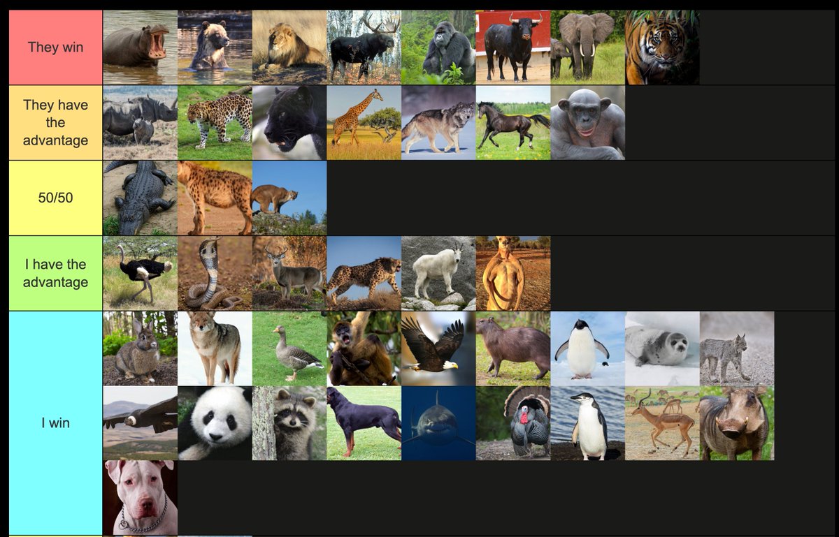 Ladies and Gents. It's here...

The OFFICIAL, animals Conversion Factory could beat in a fight tierlist.