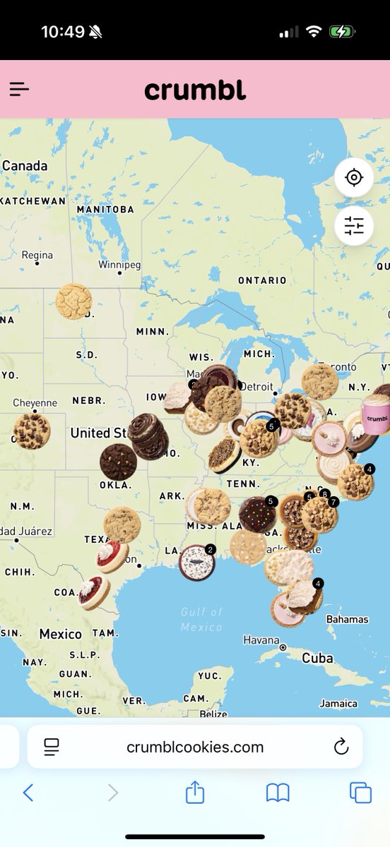 derkolstad's tweet image. Pretty clever design, @crumbl uses different types of cookies for location markers