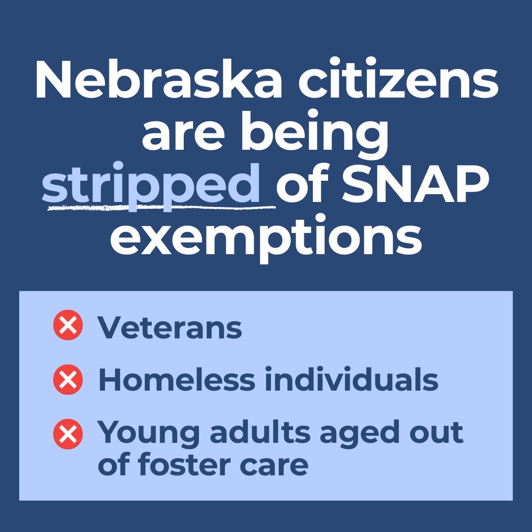 FirstFiveNebr's tweet image. Nebraska has implemented federally mandated changes to SNAP that will significantly restrict access to food assistance for thousands of low-income residents. 
These changes will undermine the very purpose of SNAP, which is to prevent hunger. #ProtectSNAP #Nebraska