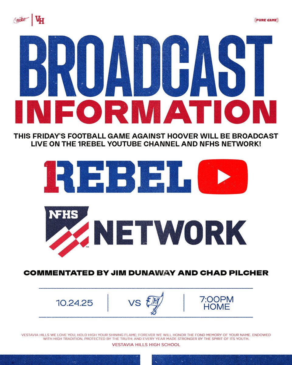 Vestavia vs. Hoover this Friday

#1REBEL