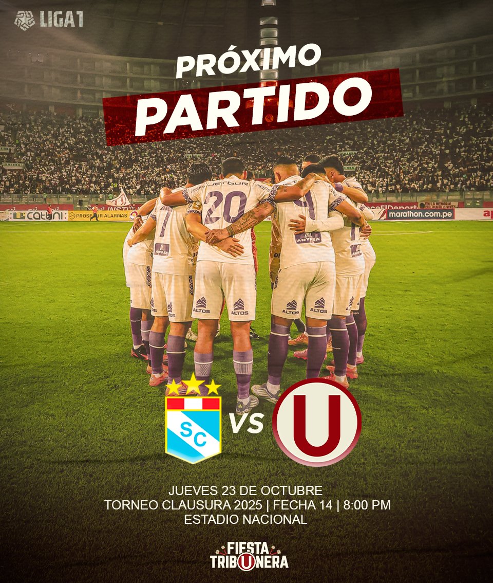 FTribUnera's tweet photo. ⭐️¡𝑷𝑹Ó𝑿𝑰𝑴𝑶 𝑷𝑨𝑹𝑻𝑰𝑫𝑶!⭐️
📍 @ClubSCristal  🆚 𝑼𝑵𝑰𝑽𝑬𝑹𝑺𝑰𝑻𝑨𝑹𝑰𝑶
🏆 @Liga1TeApuesto - T. Clausura - Fecha 1⃣4⃣
📆 Jueves 23 de octubre.
⏰ 8:00 pm.
🏟 Estadio Nacional.
🗣️ "𝑱𝒖𝒏𝒕𝒐𝒔 𝒉𝒂𝒔𝒕𝒂 𝒆𝒍 𝒇𝒊𝒏𝒂𝒍"
🔝 #YDaleU  #SCxU https://t.co/59JupXtpud