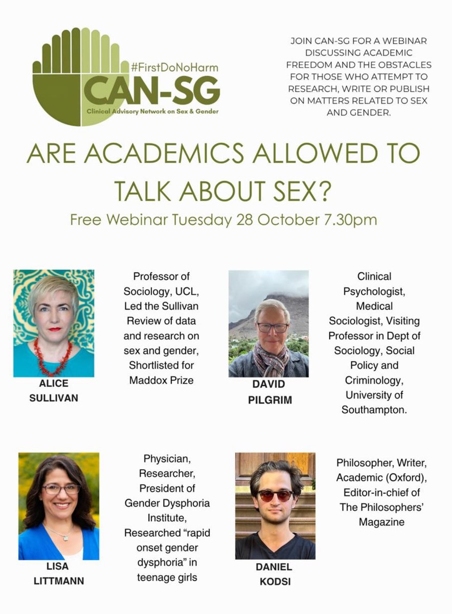 <a href="/whtwldbabsdo/">WWBD</a> <a href="/ProfAliceS/">Professor Alice Sullivan</a> Interesting perspective given a talk <a href="/ProfAliceS/">Professor Alice Sullivan</a> is giving next week. Are we allowed to talk about sex? 
<a href="/CanSG_org/">Clinical Advisory Network on Sex and Gender</a>