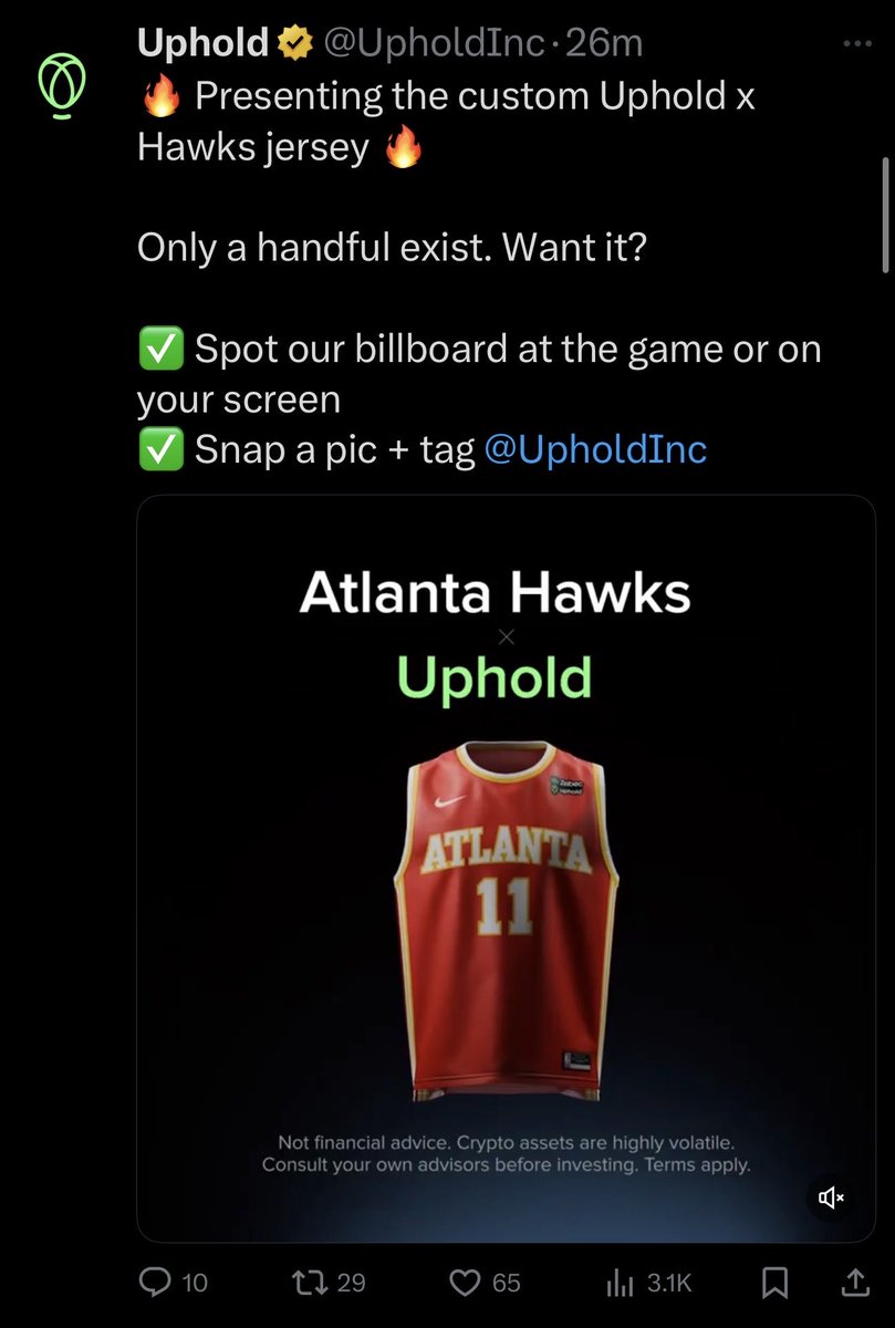 ShatterChain's tweet photo. Check out the new @ATLHawks Jerseys with the @UpholdInc and @Zebec_HQ logos!! Coming soon to the other cities and eventually across the the entire @NBA and @NHL Let’s go!! 
#Crypto #ISO20022 #zbcn https://t.co/nqkYA1N8iE