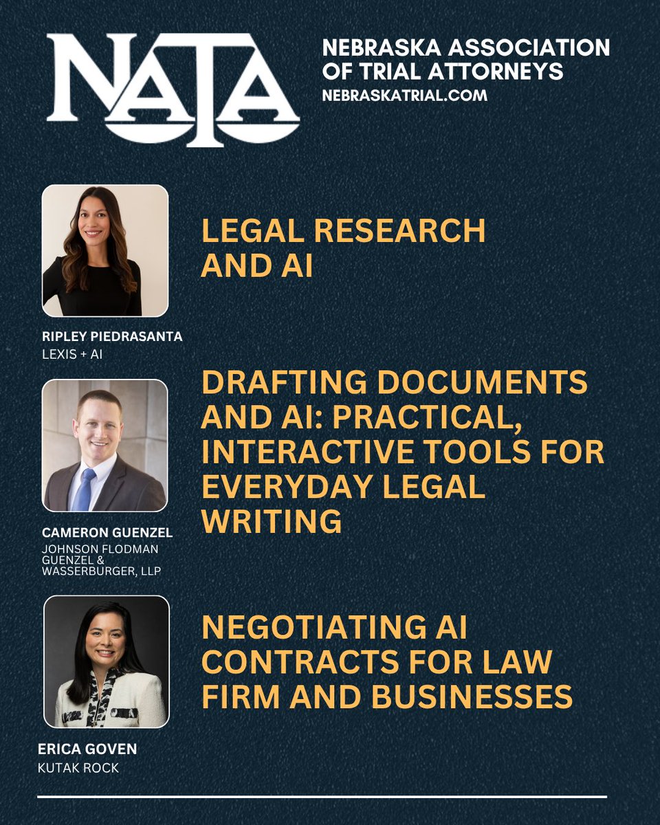 NETrialAttys's tweet image. Do you have your CLE hours completed for 2025?  If not-- check out our next CLE Seminar scheduled for December 5, 2025, at the Scott Center in Omaha.  You will receive 6 CLE hours including one hour of ethics!  Register at NebraskaTrial.com