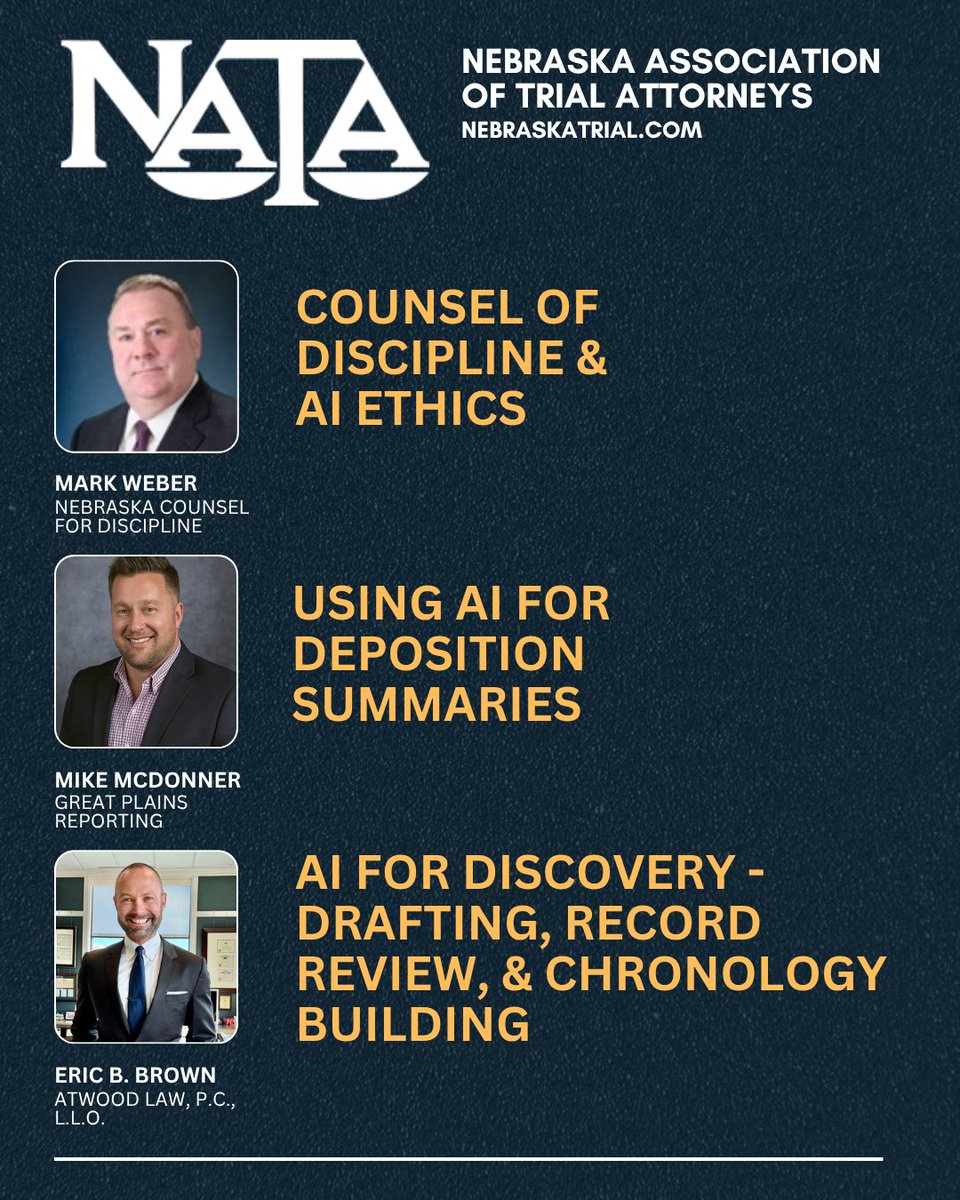 NETrialAttys's tweet image. Do you have your CLE hours completed for 2025?  If not-- check out our next CLE Seminar scheduled for December 5, 2025, at the Scott Center in Omaha.  You will receive 6 CLE hours including one hour of ethics!  Register at NebraskaTrial.com