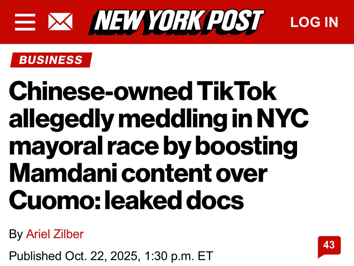 EYakoby's tweet image. BREAKING: Leaked documents have revealed that CCP-owned TikTok allegedly manipulated their algorithm to feed New Yorkers pro-Zohran videos.