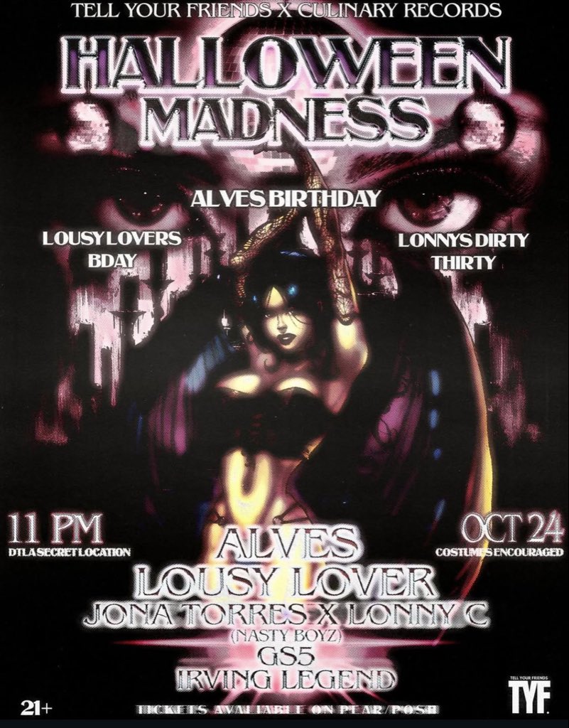 Playing a couple sets in LA this weekend starting w Friday with the Tell Your Friends crew:

Get your rsvp below 

posh.vip/e/halloween-ma…