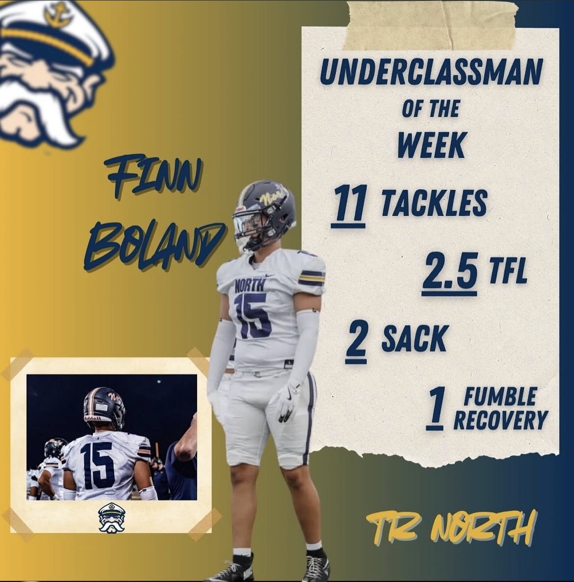 FinnBoland_15's tweet photo. Blessed to be named underclassmen of the week and shore player of the week! #agtg 
@Trenton928 @ToledoQBs @TomLuginbill @BrianDohn247 @samspiegs @ChadSimmons_ @SWiltfong_ @adamgorney @FriedmanAdamm @Andrew_Ivins @njgridiron_ @on3 @TheUCReport https://t.co/Sep3w25JlR