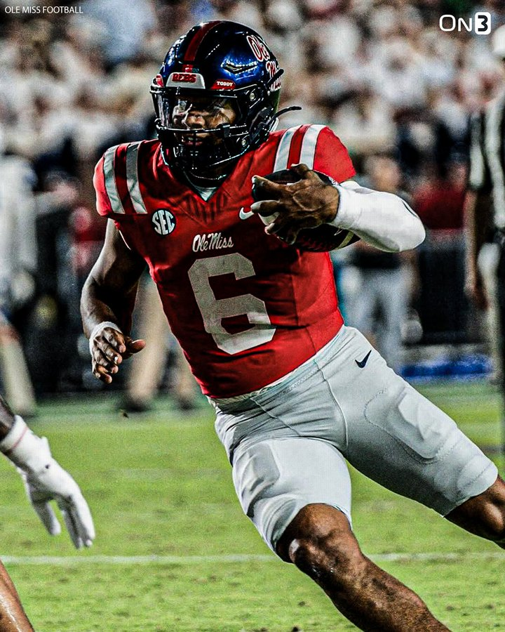 PeteNakos_'s tweet image. Ole Miss is expected to start Trinidad Chambliss at quarterback against Oklahoma, sources tell @On3sports.
Chambliss has started the last 5 games, emerging as a Heisman contender and posting a 4-1 record. Austin Simmons is available.
on3.com/news/ole-miss-…