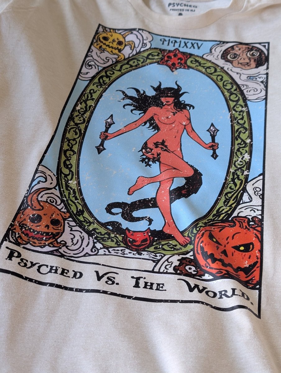 Psyched Vs. The World. 😈🃏🌎🎃
Unlocking the mysteries of your future, one card at a time~

Now available on the site ⏬
psyched.clothing