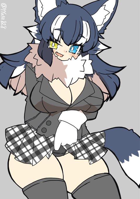 タイリクオオカミに下の毛皮をみせてもらいました 「もっと間近でみなくてもいいの?」という表情が良きby隊長 (けものフレンズ)