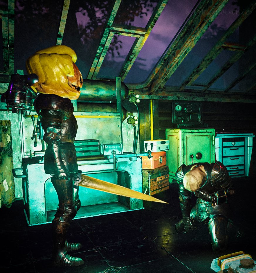 gamerwinnie76's tweet image. ⚔️"All right, we'll call it a draw." #fallout #fallout76 #MontyPython #knight #knights #sword #swords #pumpkin #virtualphotography #photoshop #armor