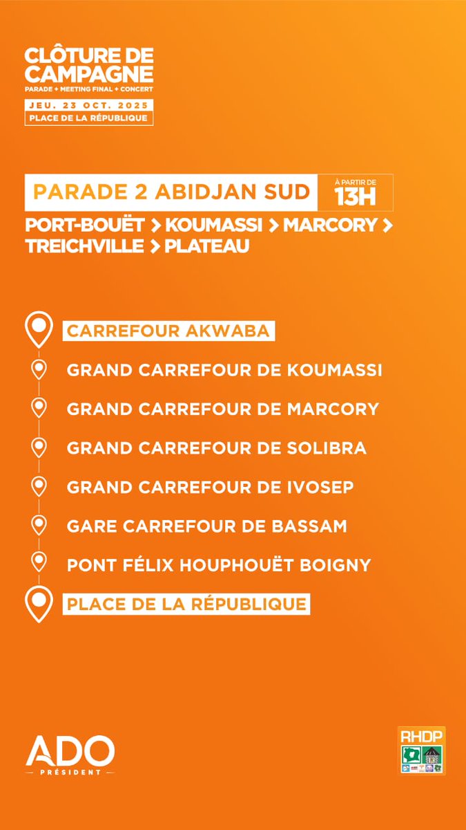 KounandiSeka's tweet photo. Pendant ce temps, le RHDP finit sa campagne en beauté ce jeudi 23 octobre 2025.
#ONCONTINUEAVECADO
#ADOPresident https://t.co/uWmUL1Xr0e