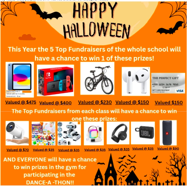 HOFAM_DPCDSB's tweet image. HALLOWEEN DANCE – WIN BIG! Our spooky dance is almost here! The top fundraisers can win amazing prizes — iPad, Nintendo Switch, AirPods, bike, $150 Visa gift card &amp;amp; pizza party for the top class! 🍕🎁 Parents please return the pledges— every dollar supports our awesome school! 💙