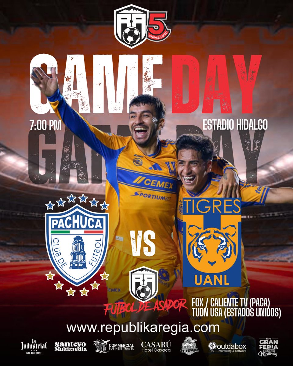 ⚽️Pachuca y Tigres se enfrentan en un duelo clave para la Liguilla del Apertura 2025. ¡No te lo pierdas! 🔥
📍 Estadio Hidalgo
📅 22 de octubre
🕒 19:00
📺 Transmisión: Fox / Caliente TV (paga)
TUDN USA (Estados Unidos)

#Pachuca #Tigres #Apertura2025 #LigaMX #Jornada14 #GameDay
