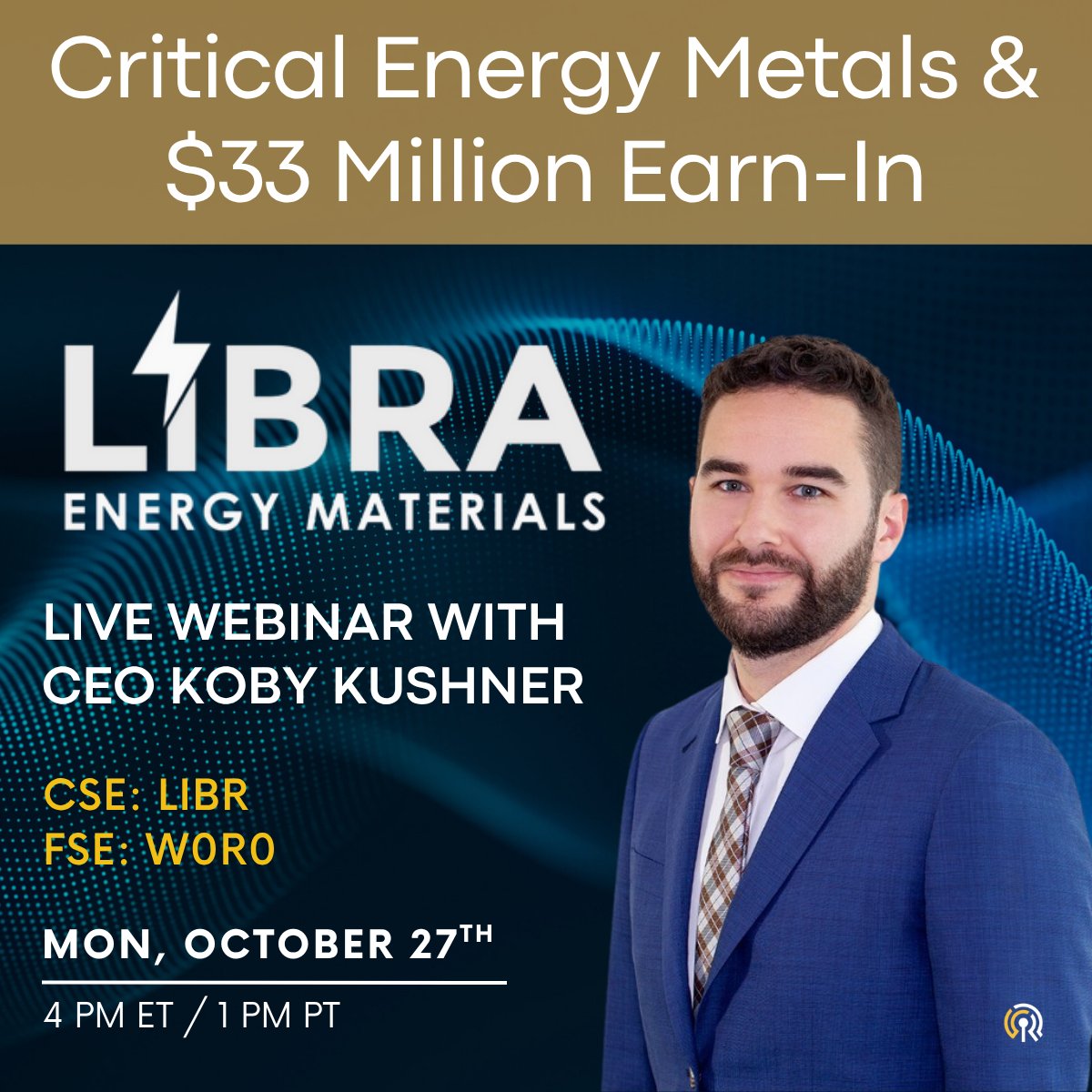 RadiusResearch's tweet image. ⚙️ Exploring the Future of #BatteryMetals

Join @LibraLithium (CSE: #LIBR | FSE: #W0R0) CEO Koby Kushner for a live discussion on the company’s $33M earn-in partnership with #KoBoldMetals and its growing portfolio of #lithium, #graphite, and #cobalt projects across Canada and…