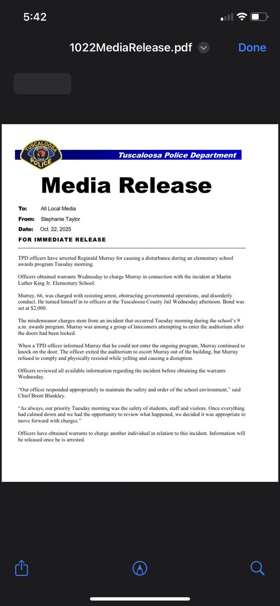 BREAKING: Tuscaloosa Police charge Tuscaloosa Co. Commissioner Reginald Murray after “incident” at elementary school <a href="/WBRCnews/">WBRC 6 News</a>