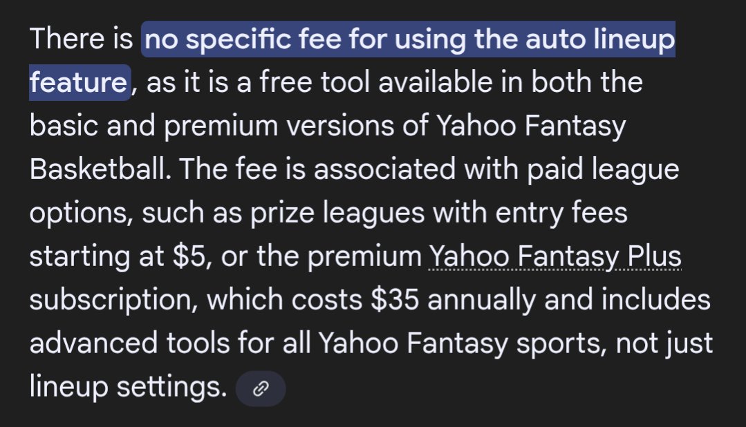 Been on Yahoo for all 21 years of our fantasy basketball league. We started in 2004 when we were sophomores. This could be our last on Yahoo. 

They can call it whatever they want, but having to pay to auto-set your lineup for a week is insane 😂