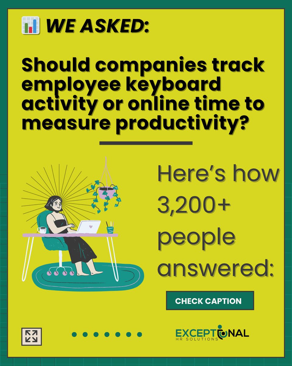 72% of employees say surveillance tools like keyboard tracking hurt morale

Our poll agrees — 91% said it’s not the answer.
There are better ways to measure productivity

💡 Free HR Assessment → exceptionalhrsolutions.com/?utm_source=X(…

#FractionalHR #Leadership #RemoteWork