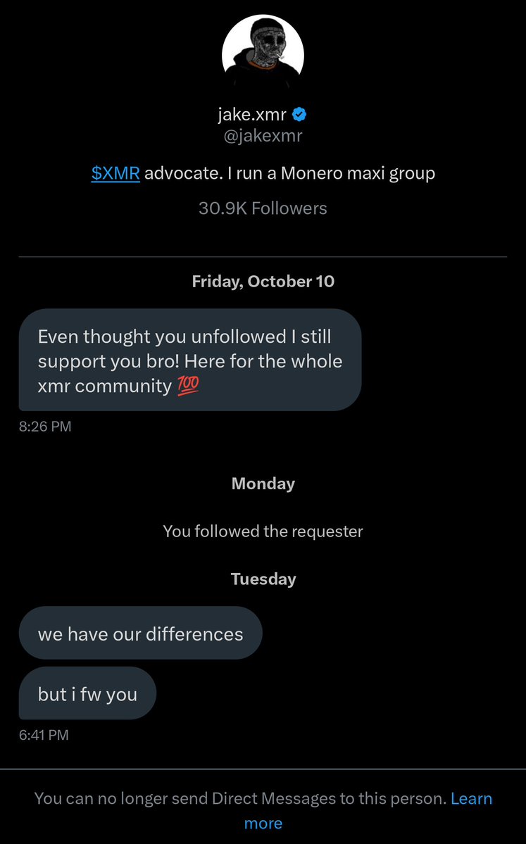 connorxmr's tweet image. If jake's intentions were now good, he wouldn't have blocked those of us who were pushing back against his attempt to censor the community and when that didn't work, create division. This guy is a manipulator.