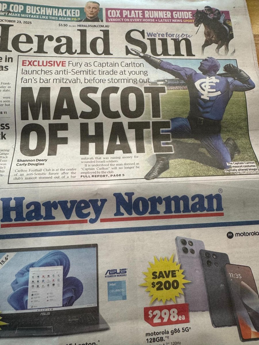 Mascot of the year, refusing to do an event because the proceeds of this children’s event were going to the IDF.

The entire <a href="/AFL/">AFL</a> world should be backing this mascot for representing the spirit of the game.

He has been sacked.