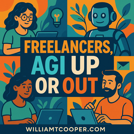 WilliamTCooper's tweet photo. #Freelancers on #Upwork and #Fiverr are facing a silent extinction and most don’t even see it coming. 

The platforms are flooded, the pricing race is brutal, and clients don’t want piecemeal help. They want systems. If you’re still delivering tactical tasks without integrating #AGI tools into your offer, you’re selling yesterday’s value at tomorrow’s discount.

This is no longer about skill. It’s about systemization. Clients want #sales systems, #automation logic, #AI assistants, and conversion #strategy all executed in one seamless stack. They’re hiring fewer people and expecting full-stack AGI thinking. Freelancers who master AI, automation, and strategic #business architecture will lead the next decade. The rest will compete for leftovers.

#Leadership today means positioning yourself as a builder of scalable outcomes. Not just a #copywriter, VA, or designer but a growth operator who understands the intersection of AGI, #BusinessStrategy, and client revenue models. That’s what the market is rewarding. That’s where the sales are closing.

#SMB clients don’t want help but instead they want headcount-free growth. They’ll pay top dollar for solutions that run without them. Your offer either accelerates visibility, sales, or systemization or it gets skipped. If you haven’t trained your voice, logic, and workflows into an AI-driven delivery model, you are outpaced by those who have.

I built $1.4M in earnings on Upwork by becoming irreplaceable. I didn’t win by bidding; I won by building Business GPTs that clients depend on. If you're still stuck in #gig work, book a $250 AI strategy consult and let’s architect your next evolution.