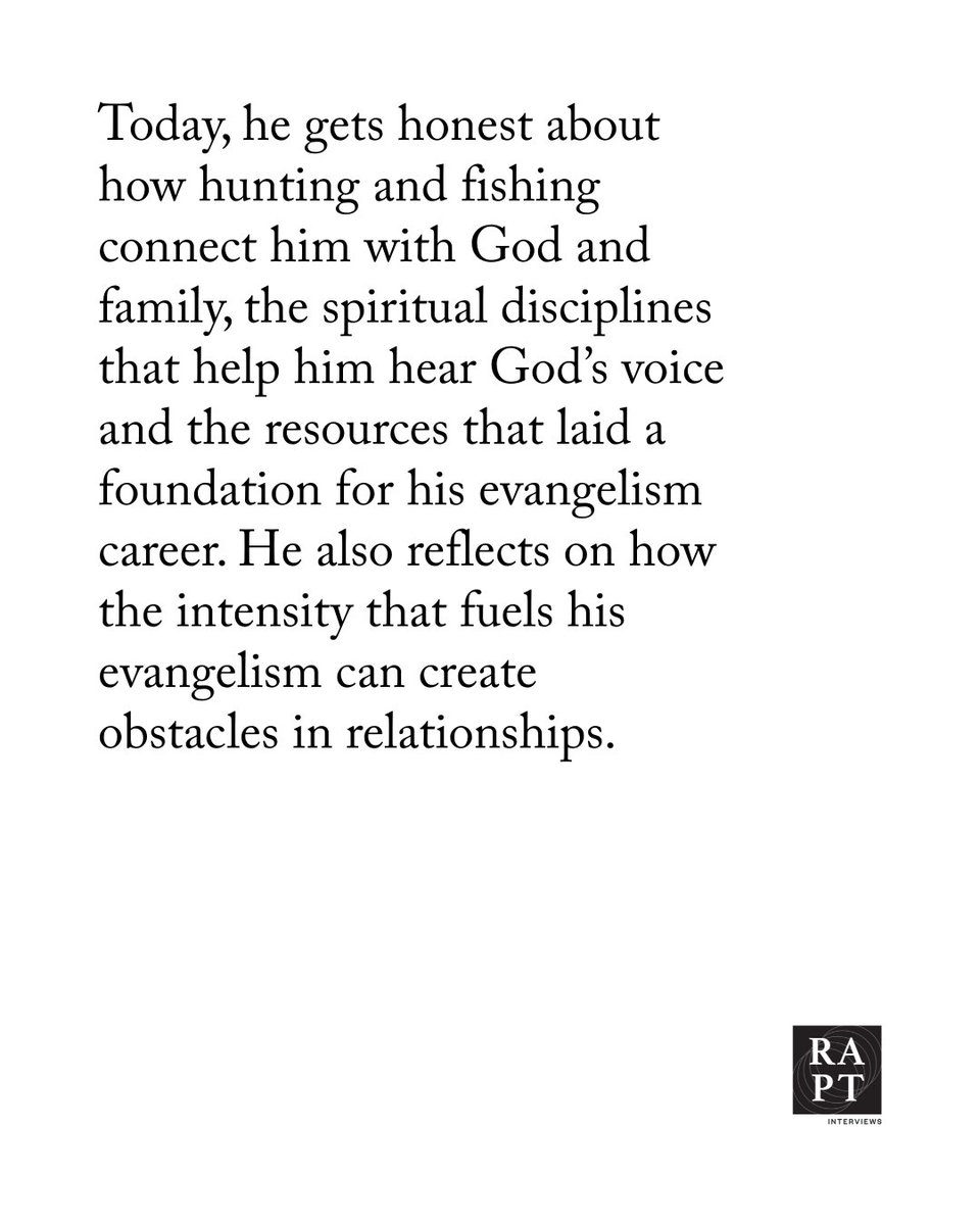 raptinterviews's tweet image. Today, @jaylowder gets honest about how hunting and fishing connect him with God and family, the spiritual disciplines that help him hear God’s voice and the resources that laid a foundation for his evangelism career.

raptinterviews.com/features/jay-l…